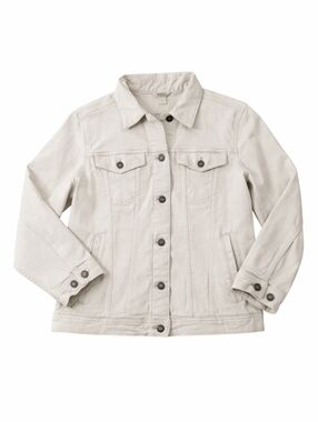 Women’s Cream Beige Denim Jacket Button Front Stretch Trucker Style Size  Large